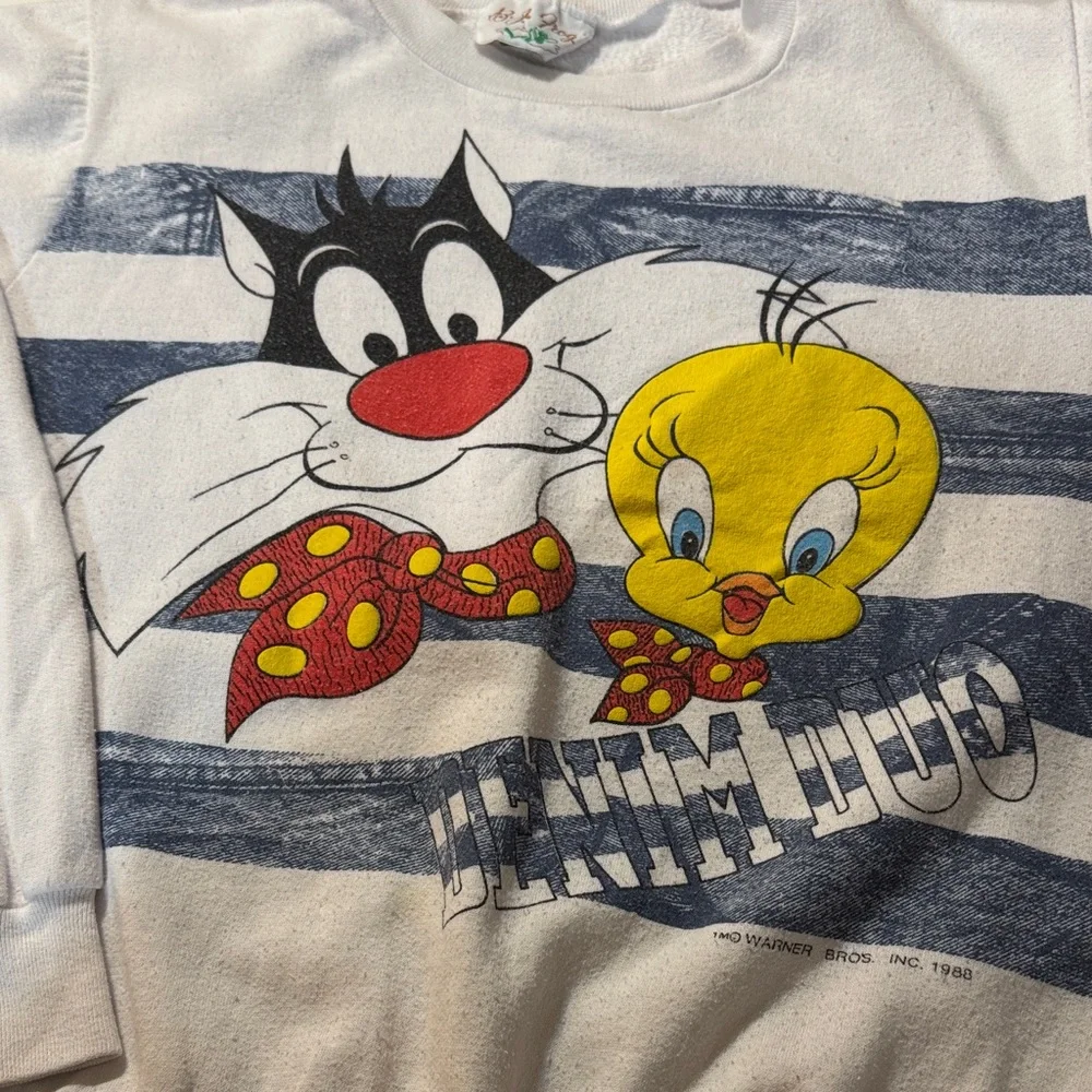 Vintage‎ 1988 Looney Tunes Sylvester and Tweety “Denim Duo”  Sweatshirt